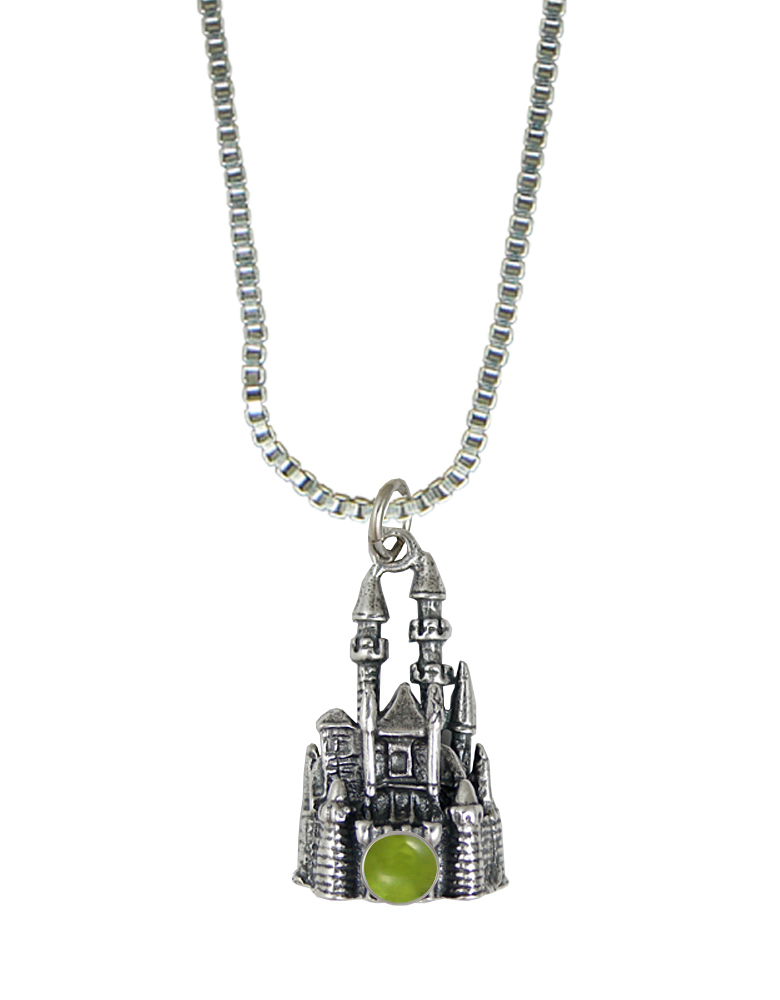 Sterling Silver 3D Queen's Castle Charm With Peridot